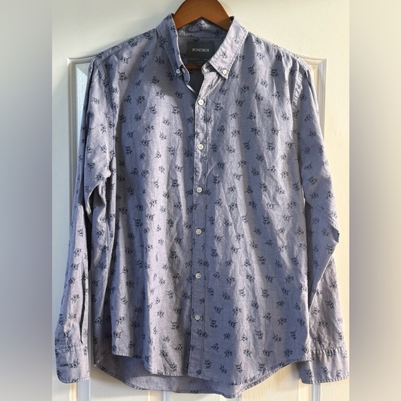 Bonobos Slim Fit Floral Embroidered Button-Down Shirt L Chambray Blue Cotton 🌿 - Picture 1 of 8
